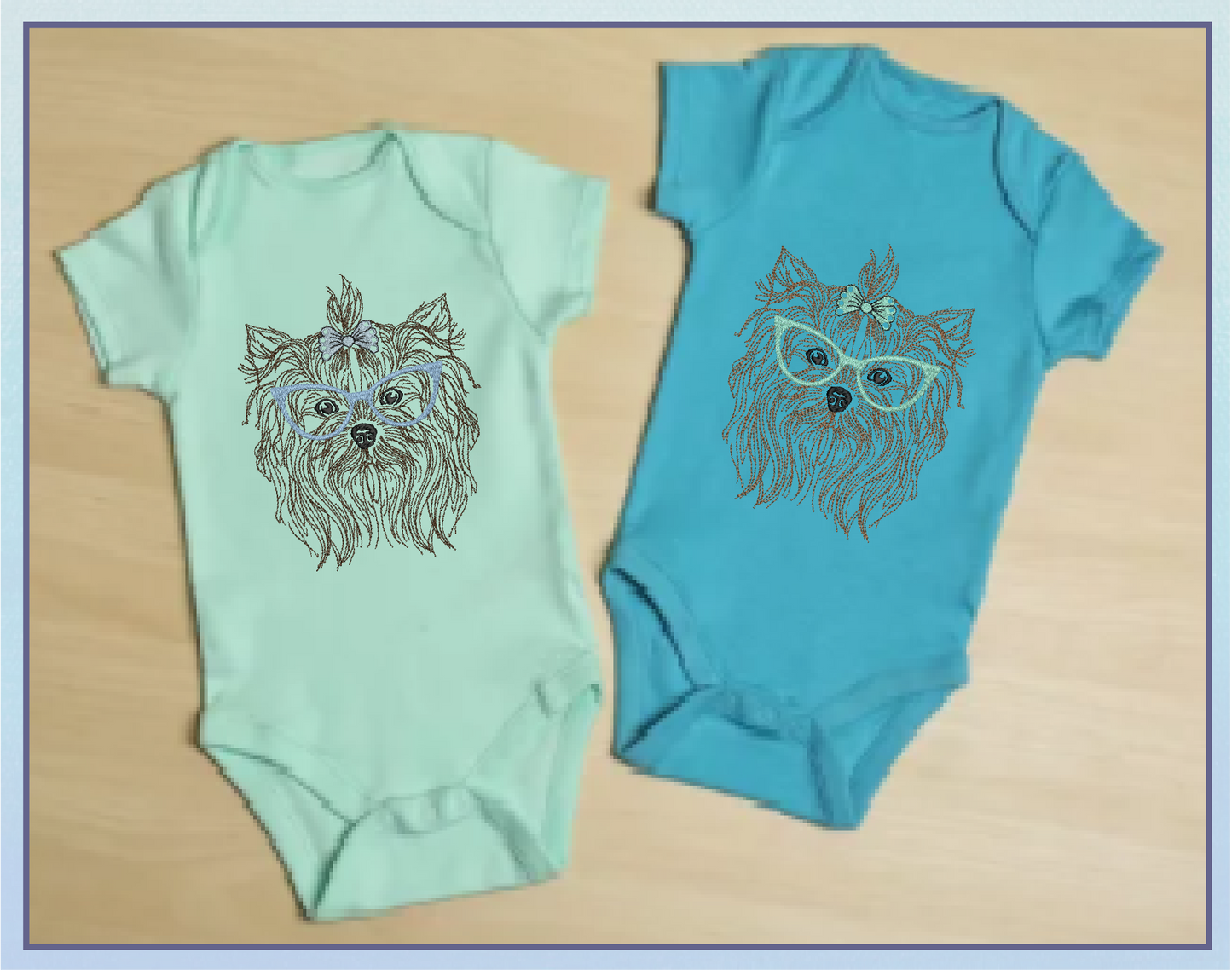 Yorkshire Terrier with Glasses and Bow Machine Embroidery Design | Cute Pet Yorkie Dog Embroidery | Yorkie Sketch Design | 6 Sizes (0803)