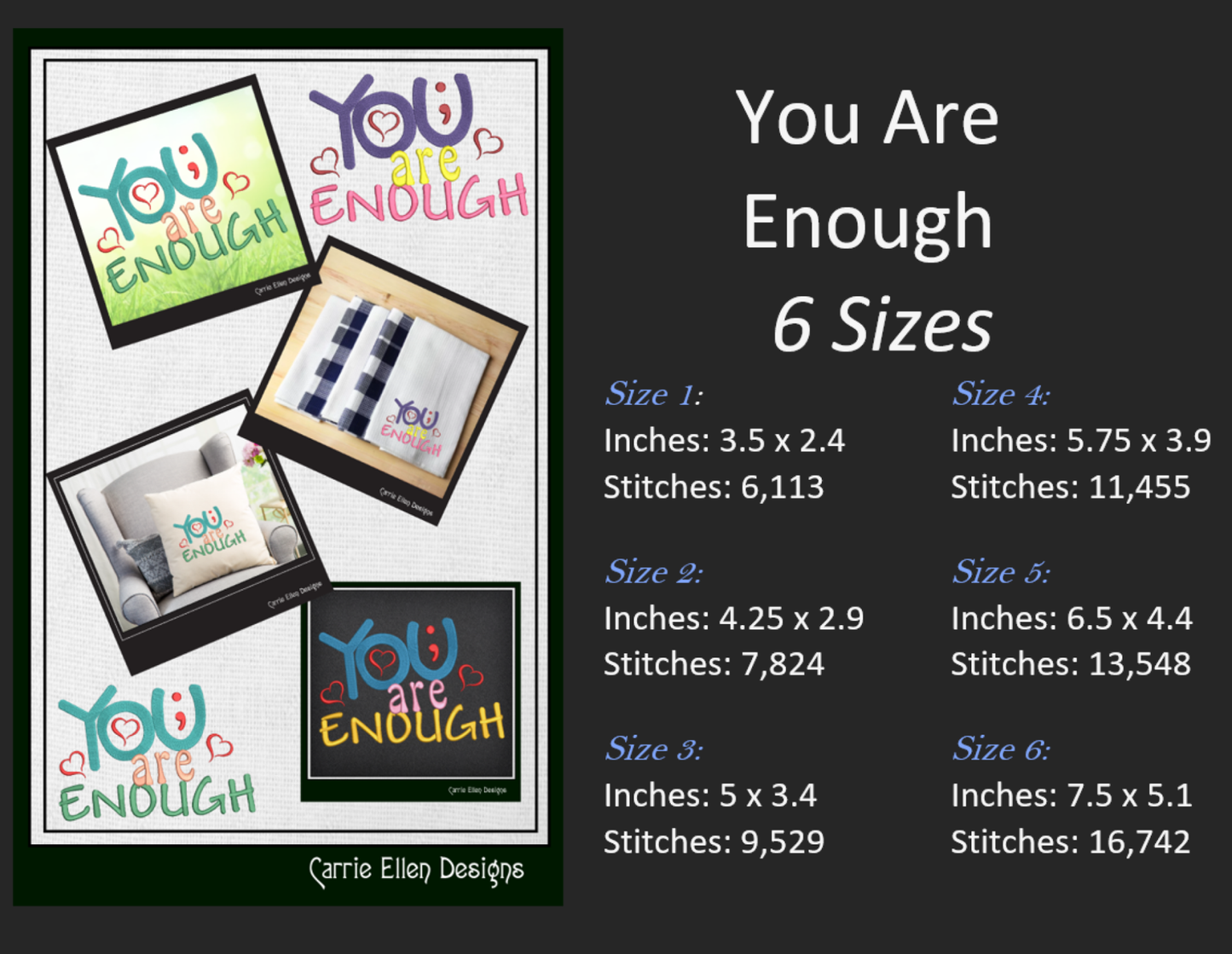 You Are Enough Machine Embroidery Design | Inspirational Quote for Positive Mindset | Woke Saying for Apparel, Gifts & Decor | 6 Sizes (1751)
