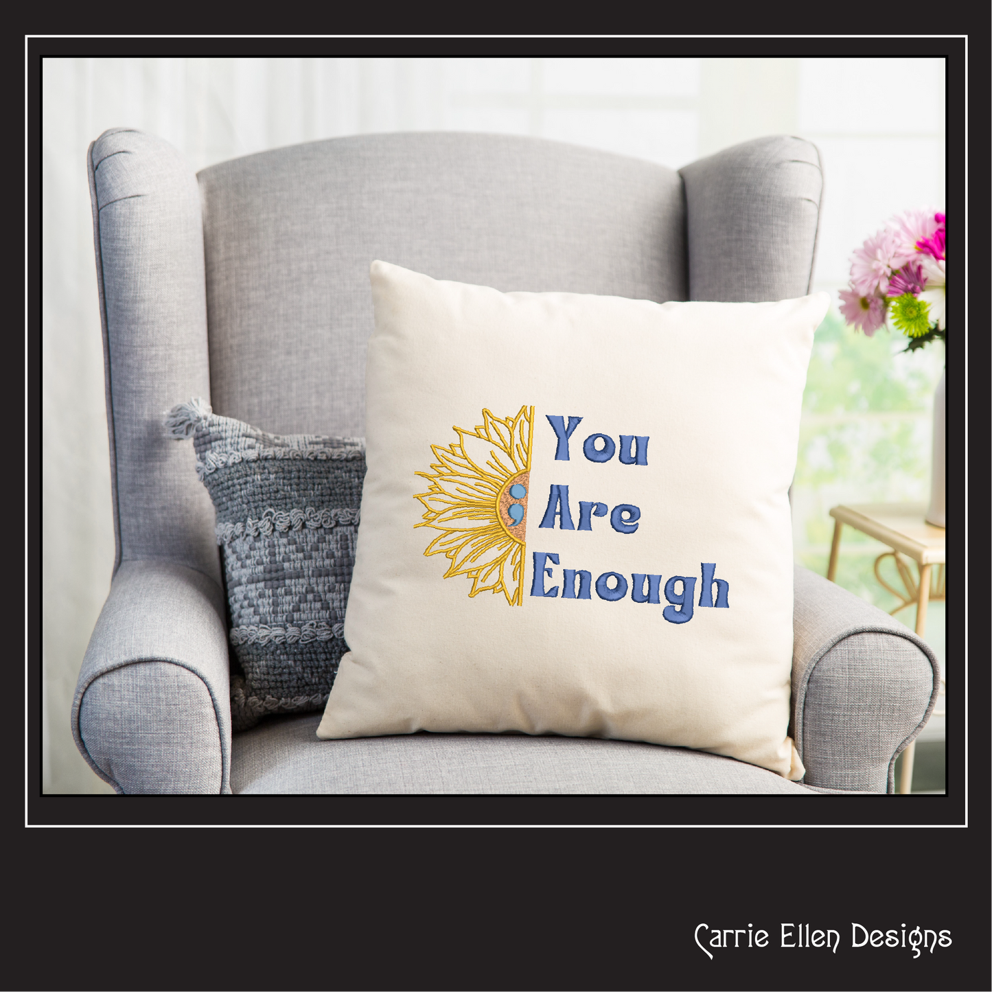 You Are Enough Sunflower Machine Embroidery Design | Inspirational Quote with Floral Art | Positive Woke Saying | 6 Sizes (1753)
