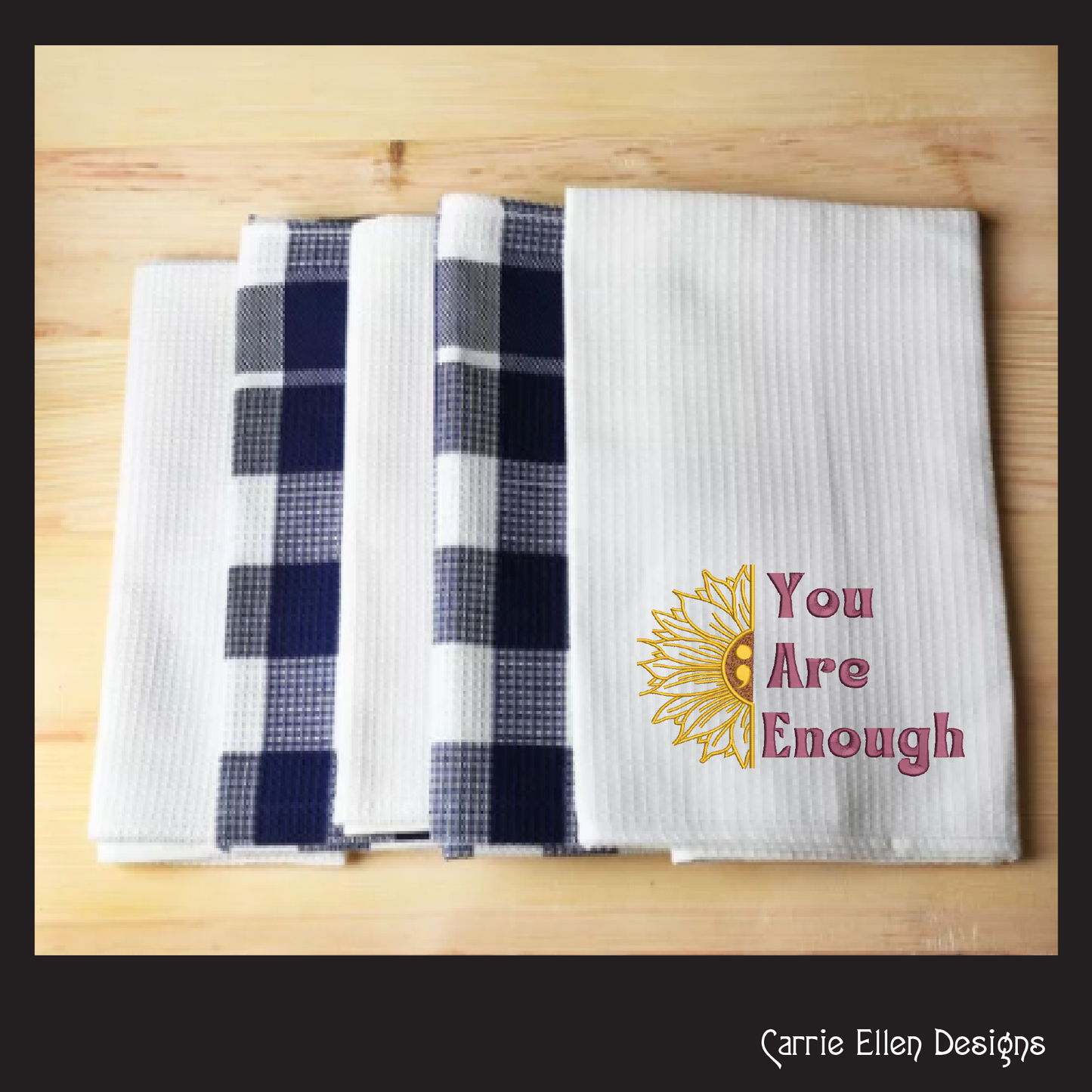 You Are Enough Sunflower Machine Embroidery Design | Inspirational Quote with Floral Art | Positive Woke Saying | 6 Sizes (1753)