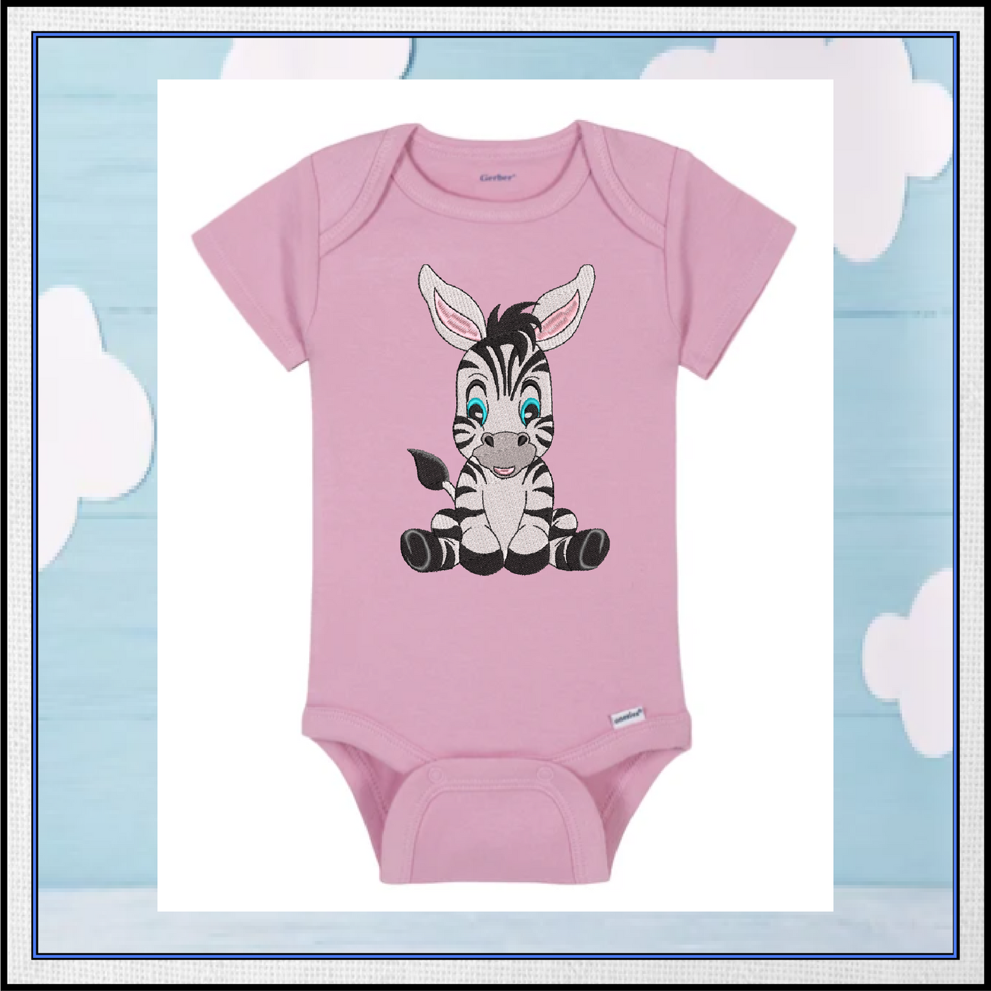 Zebra Machine Embroidery Design – Sitting Cartoon Zebra for Baby & Kids – Cute Jungle Animal Embroidery – 6 Sizes (0228)