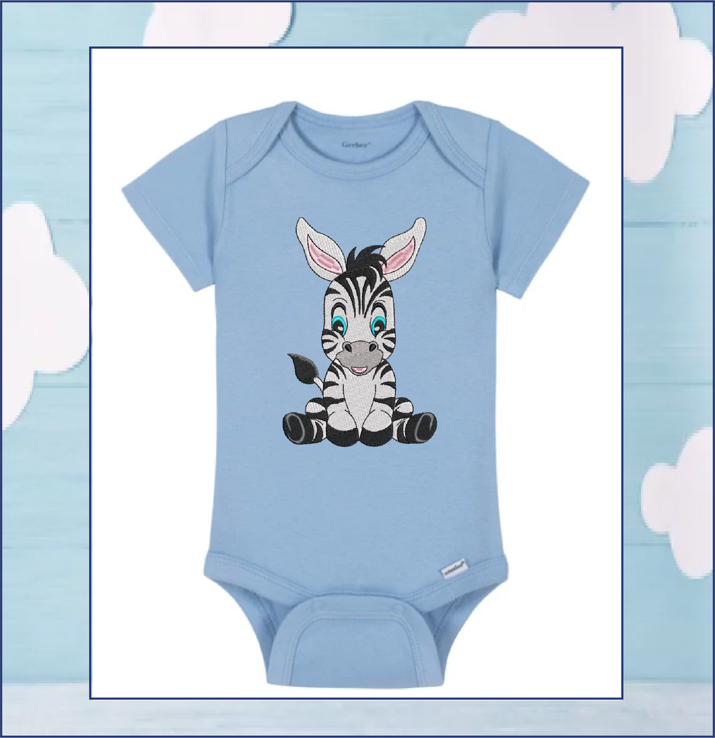Zebra Machine Embroidery Design – Sitting Cartoon Zebra for Baby & Kids – Cute Jungle Animal Embroidery – 6 Sizes (0228)