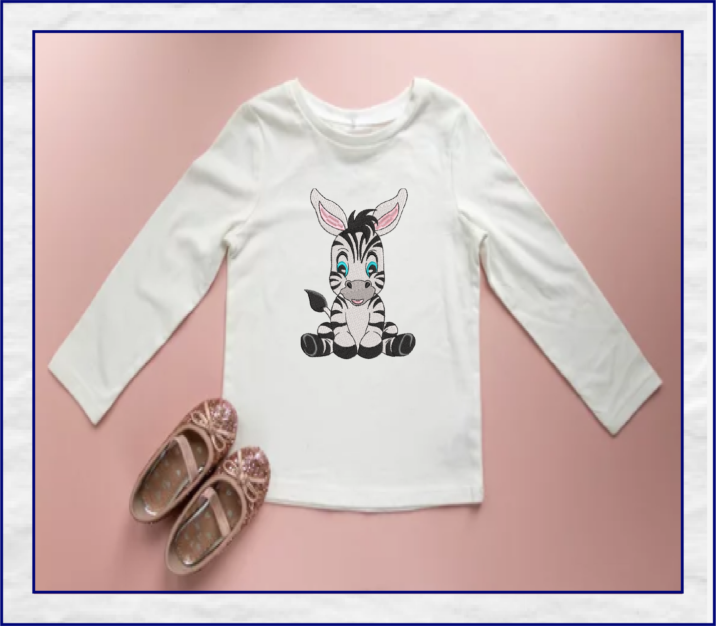 Zebra Machine Embroidery Design – Sitting Cartoon Zebra for Baby & Kids – Cute Jungle Animal Embroidery – 6 Sizes (0228)