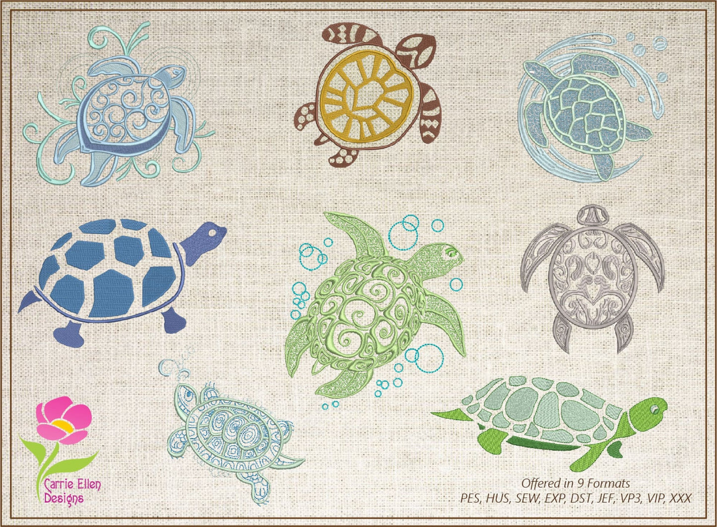 Sea Turtle Embroidery Design Bundle, Turtle Embroidery Design, Machine Embroidery Design, Sea Life Design, 8 Individual Designs (0357)