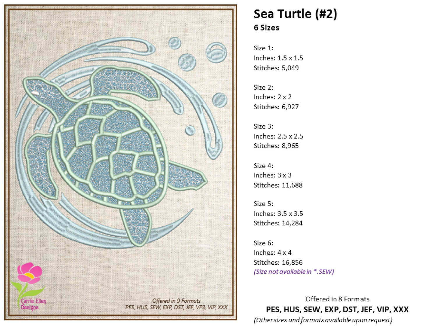 Sea Turtle Embroidery Design Bundle, Turtle Embroidery Design, Machine Embroidery Design, Sea Life Design, 8 Individual Designs (0357)