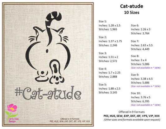 Cat Machine Embroidery Design – #CatAttitude Fat Cat Walking Away Stitch File, Funny Pet Design, 10 Sizes (0153)