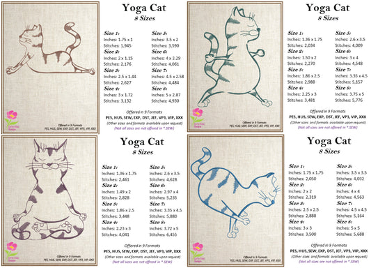 Yoga Cats Bundle Machine Embroidery Designs, Cat Yoga Poses Embroidery, Humorous Funny Animal Poses, 10 Designs, 8 Sizes Each (0121)