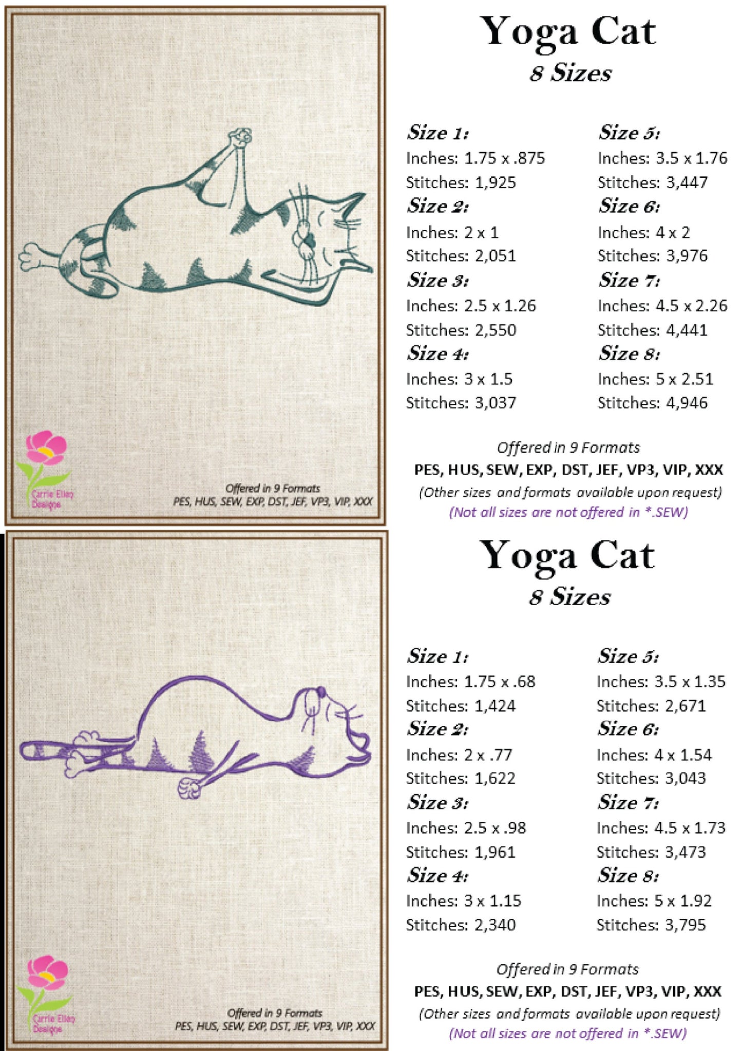 Yoga Cats Bundle Machine Embroidery Designs, Cat Yoga Poses Embroidery, Humorous Funny Animal Poses, 10 Designs, 8 Sizes Each (0121)