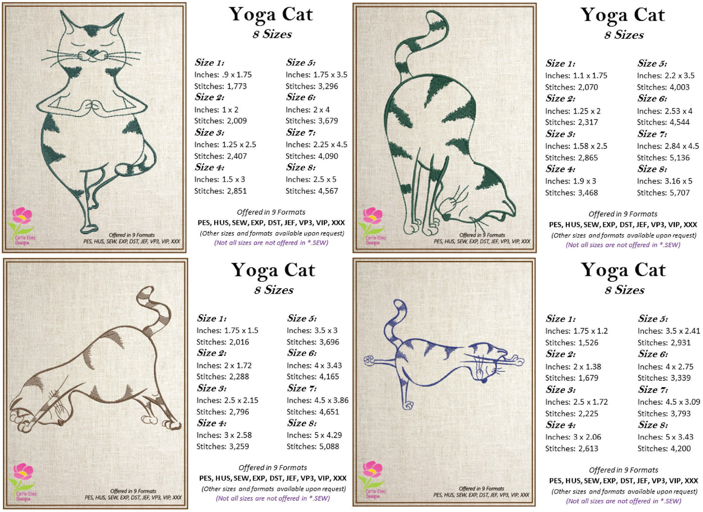 Yoga Cats Bundle Machine Embroidery Designs, Cat Yoga Poses Embroidery, Humorous Funny Animal Poses, 10 Designs, 8 Sizes Each (0121)