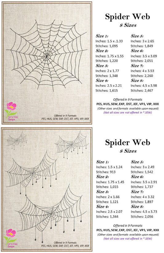 Spider Web Machine Embroidery Design Bundle | Black Spider Halloween Embroidery | 6 Designs, 8 Sizes each design (0724)