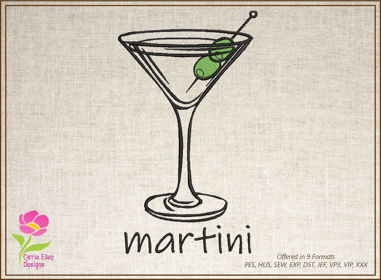 Martini Machine Embroidery Design | Cocktail Glass with Olives | Drink Embroidery Pattern | Bar Decor | 10 Sizes (0874)