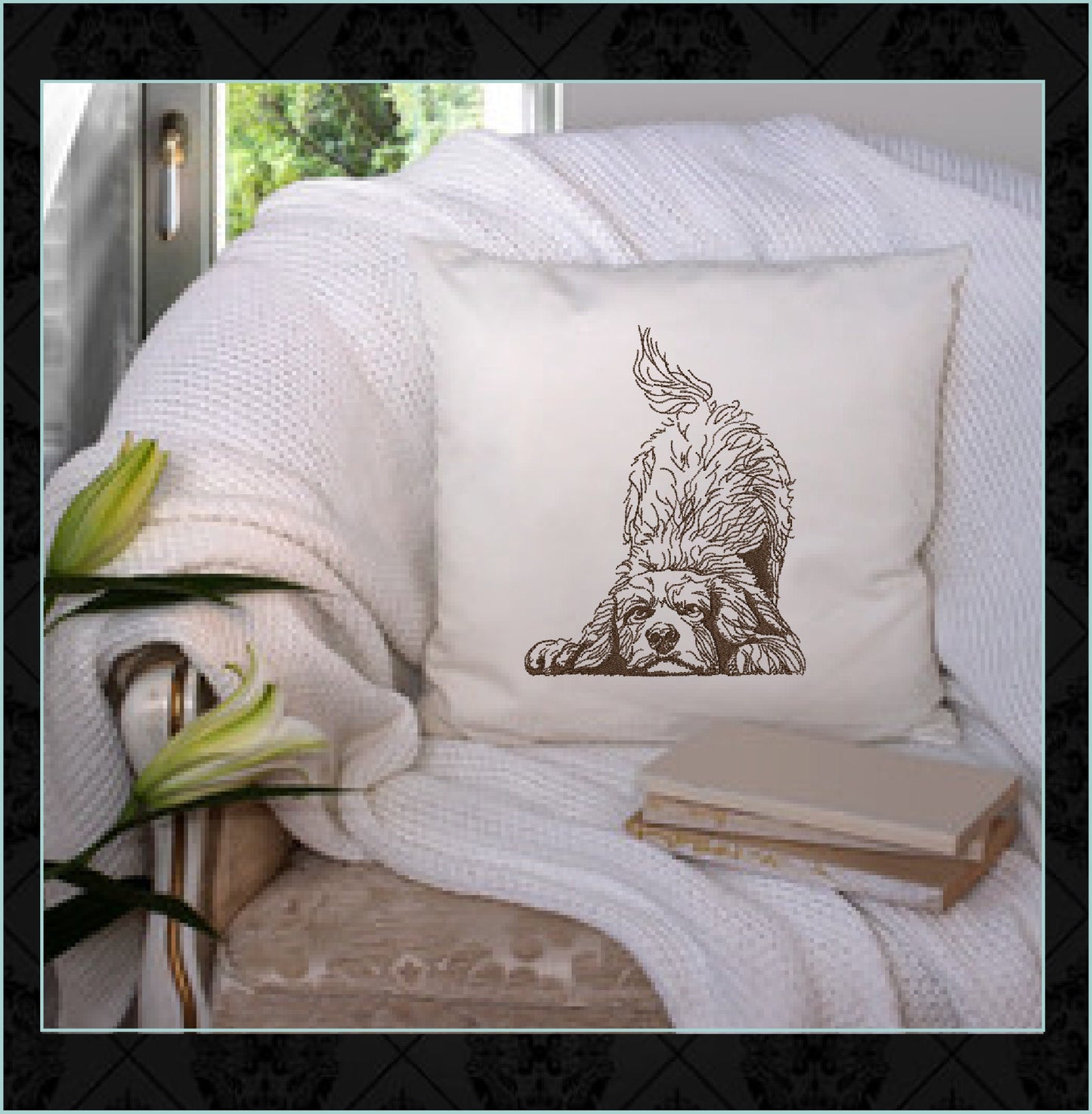 Playful Puppy Machine Embroidery Sketch Design – Dog Line Art, Pet Dog Embroidery Pattern, 6 Size (0515)