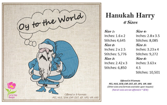 Hanukkah Harry Machine Embroidery Design, Chrismukkah Embroidery Pattern. Jewish Santa Design, Jewish Christmas, 6 Sizes (0155)