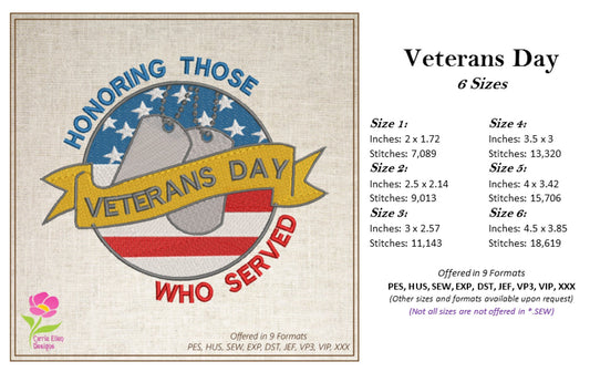 Veteran's Day Machine Embroidery Design, Honoring Those Who Served Machine Embroidery Design, 6 Sizes (0258)