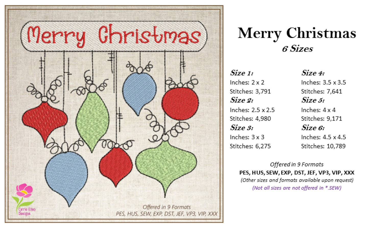 Christmas Machine Embroidery Design, Christmas Ornament Design, Christmas Decoration, Merry Christmas Embroidery Design, 6 Sizes (0243)