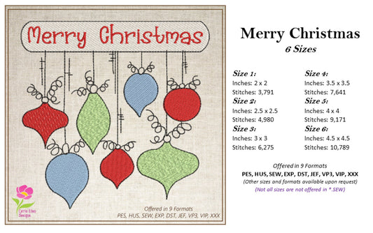 Christmas Machine Embroidery Design, Christmas Ornament Design, Christmas Decoration, Merry Christmas Embroidery Design, 6 Sizes (0243)