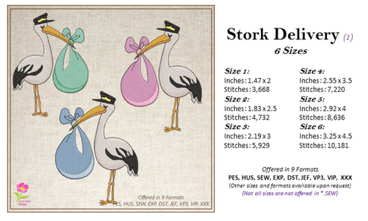 Special Delivery Stork Baby Machine Embroidery Design | Stork Silhouette Baby Design | Newborn Embroidery | 6 Sizes (0881)