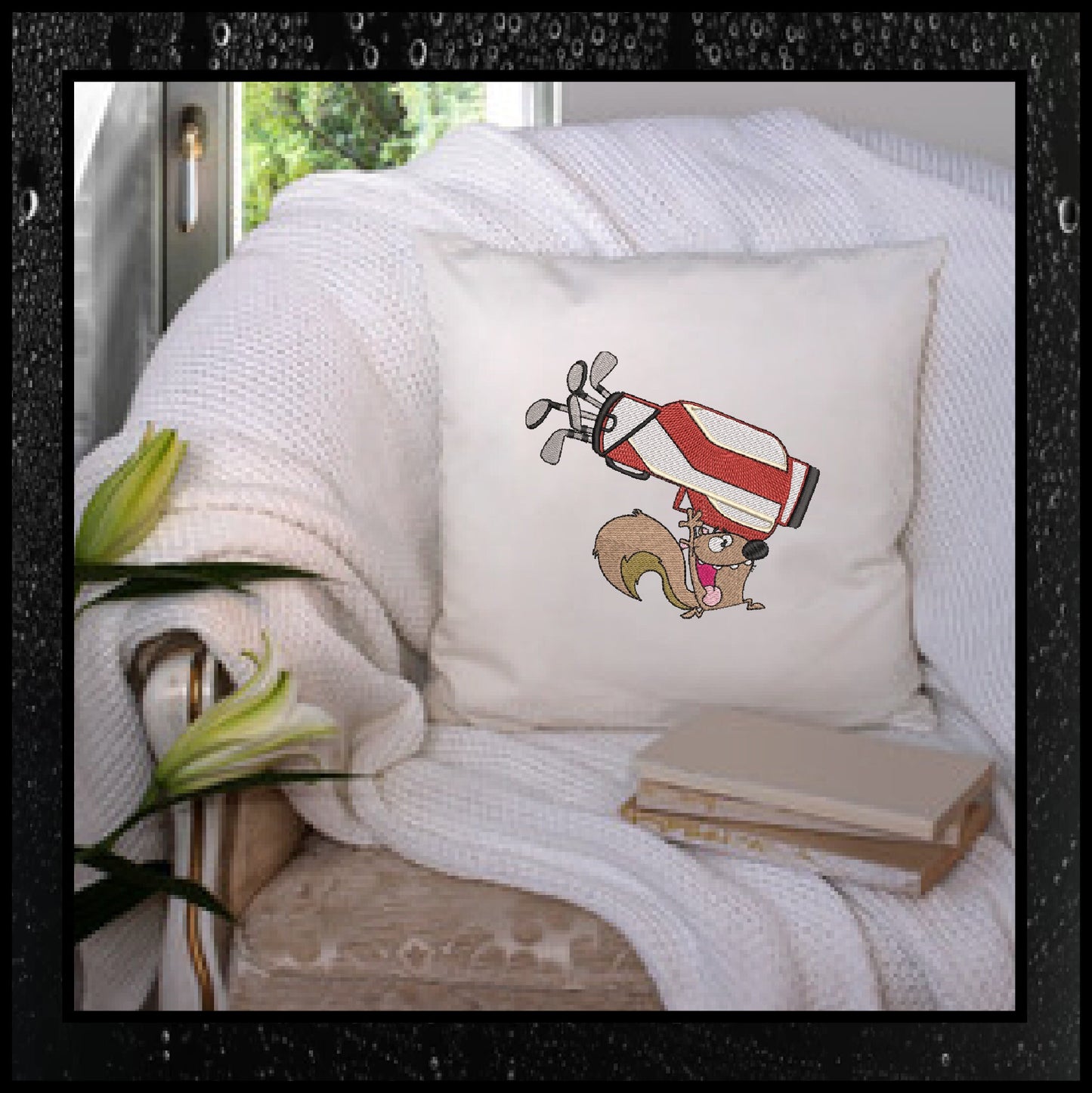 Squirrel Running with Golf Bag Embroidery Design – Cartoon Animal Golfer, Sporty Fun Stitch, 6 Sizes (2017)