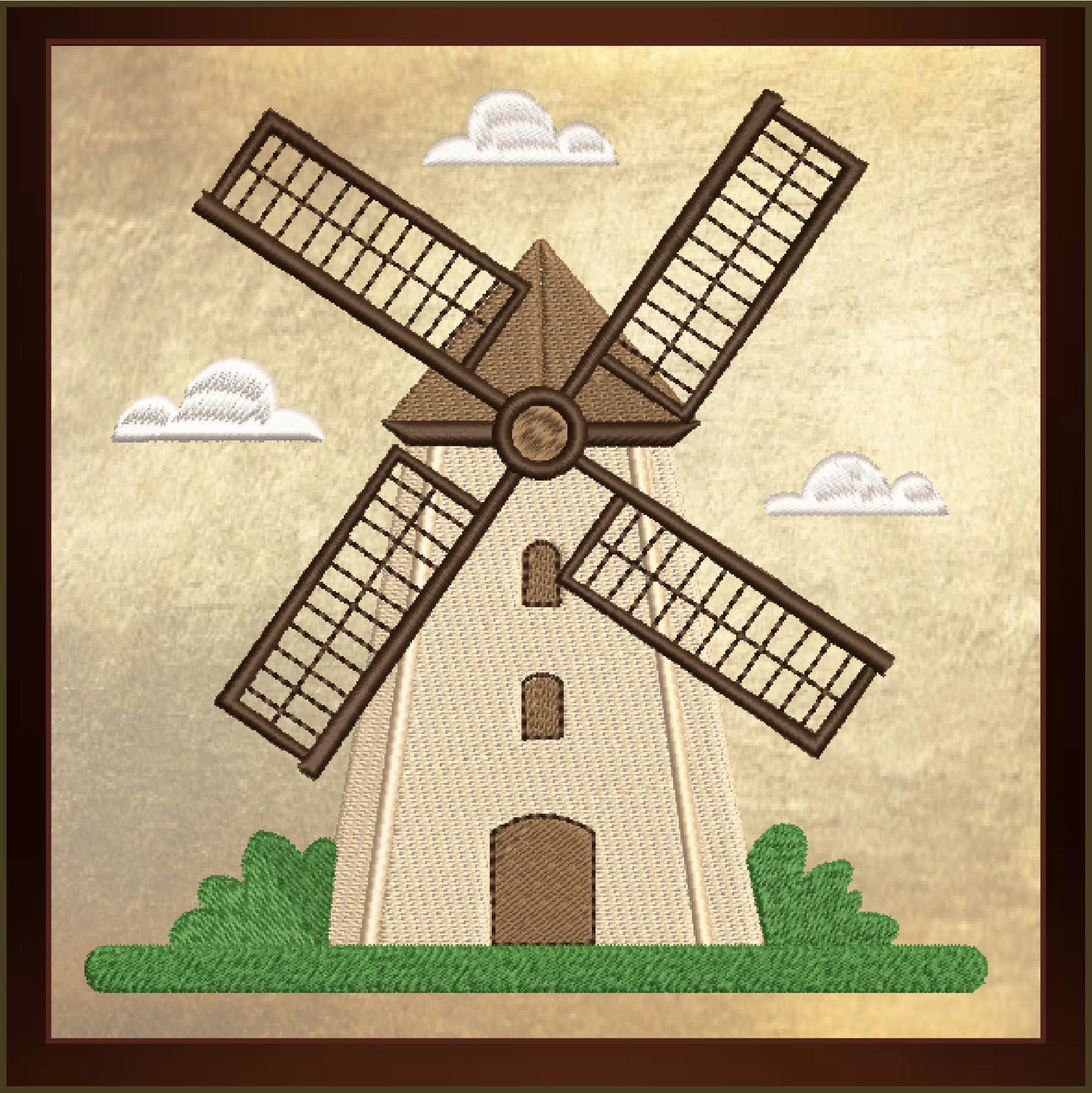 Windmill Machine Embroidery Design - Farm & Dutch Windmill - Landscape Building Embroidery File, 8 Sizes (0643)