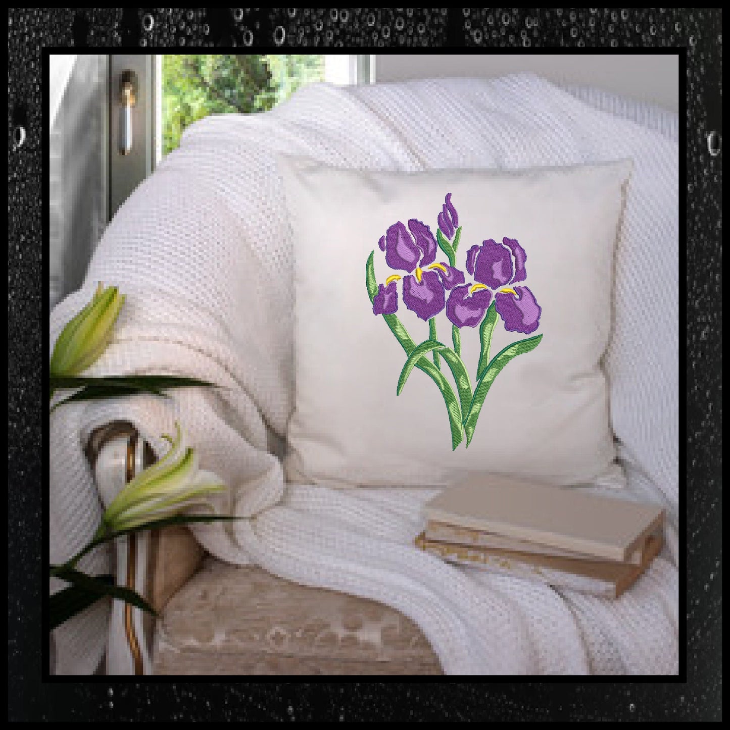 Iris Machine Embroidery Design, Iris Flower Design, Lilac and Purple Iris, Garden Flowers Embroidery, 6 Sizes. (0317)
