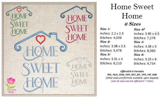 Home Sweet Home Machine Embroidery Design, Vintage Saying Embroidery Design, Home Quote Pattern, 6 Sizes (0411)