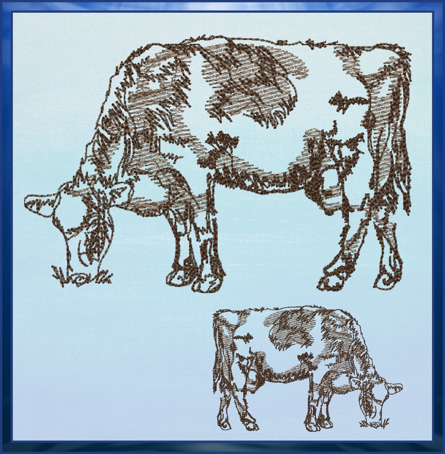 Grazing Cow Machine Embroidery Sketch Design, Farm Animal Line Art Designs, Embroidered Illustration Animal, 4 Sizes (0436)