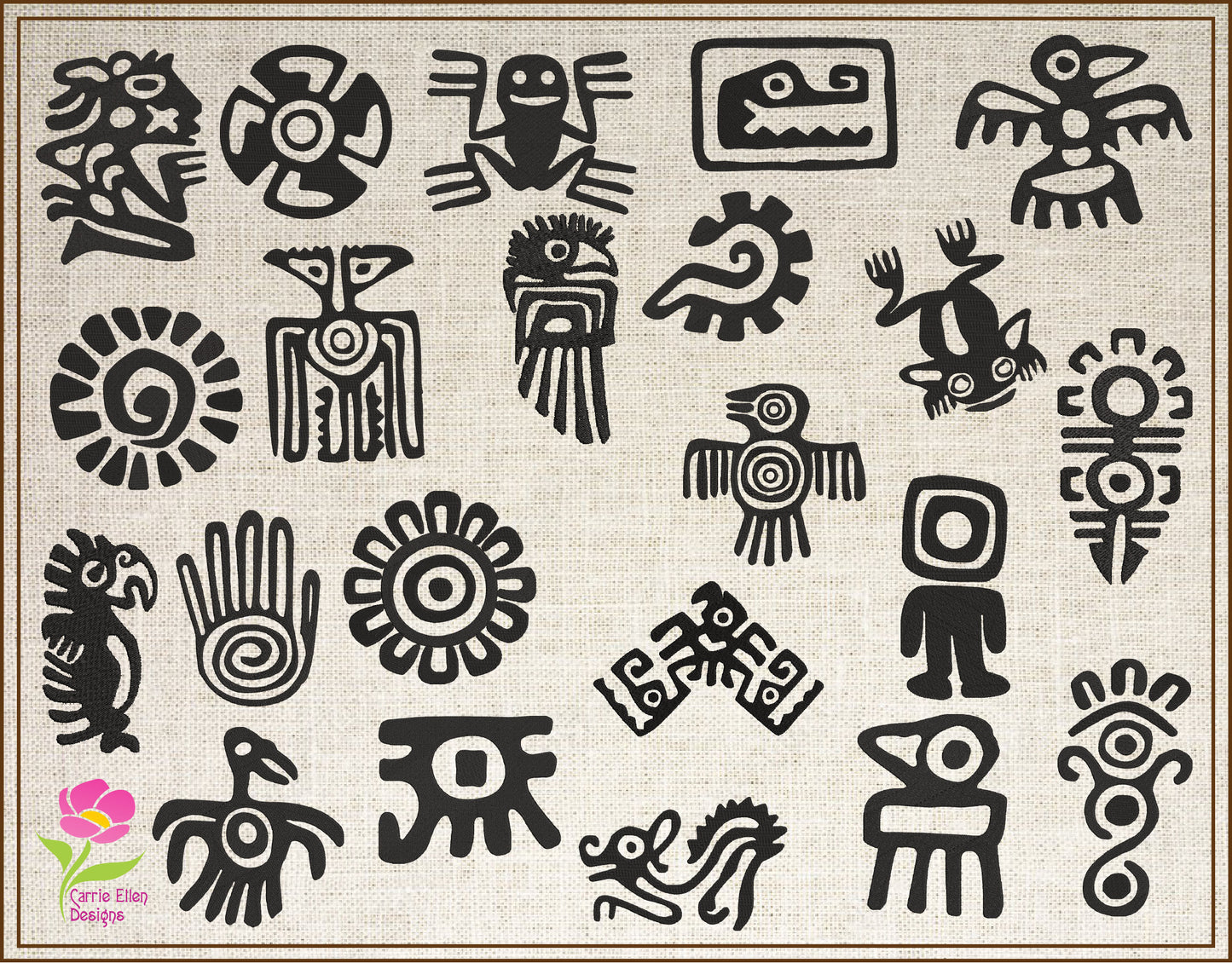 22 Aztec Style Icons Machine Embroidery Design Bundle. 22 Individual Icons, Aztec Sun, Eagle, Serpent Machine Embroidery Designs (0430)