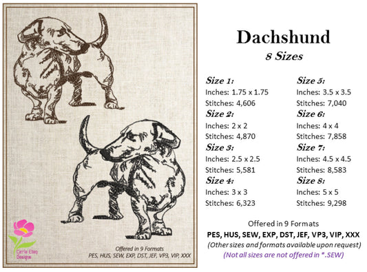 Dachshund Sketch Machine Embroidery Design – Minimalist Dog Pattern for Dog Lovers, 8 Sizes (0490)
