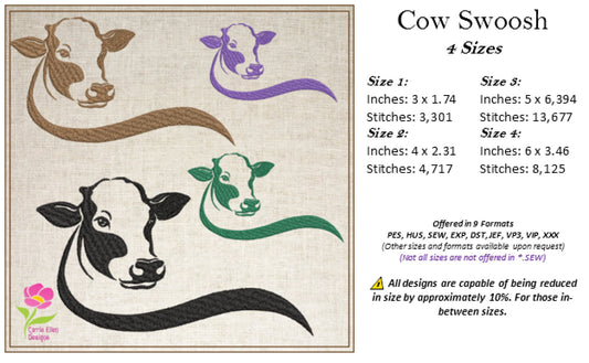 Cow Machine Embroidery Design, Bull Embroidery Pattern, Farm Animal Embroidery Pattern, 4 Sizes (0453)