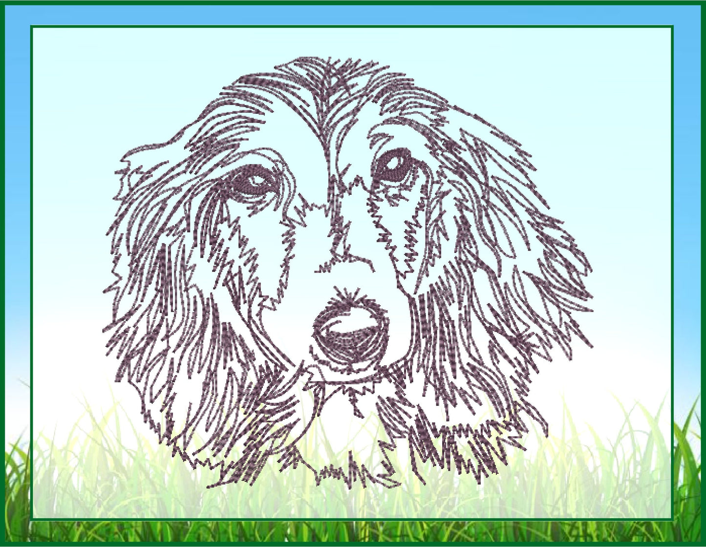 Dachshund Sketch Machine Embroidery Design – Long-Haired Dog Lover Line Art Pattern, 4 Sizes (0496)