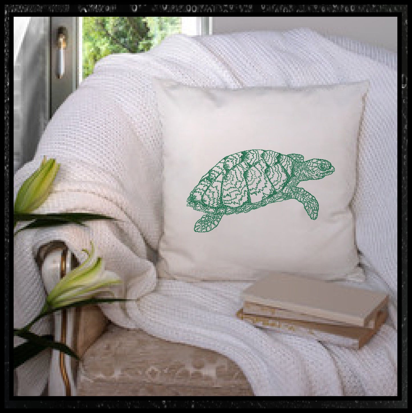 Sea Turtle Sketch Machine Embroidery Design Bundle – Redwork Line Art Sea Life, 2 Designs, 4 Sizes Each (0502)