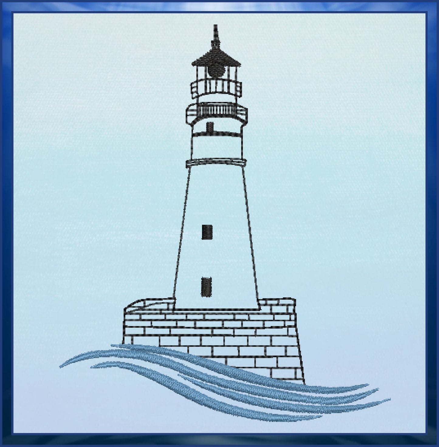 Lighthouse Machine Embroidery Design – Coastal Island Seaside Landscape Pattern, 6 Sizes (0473)