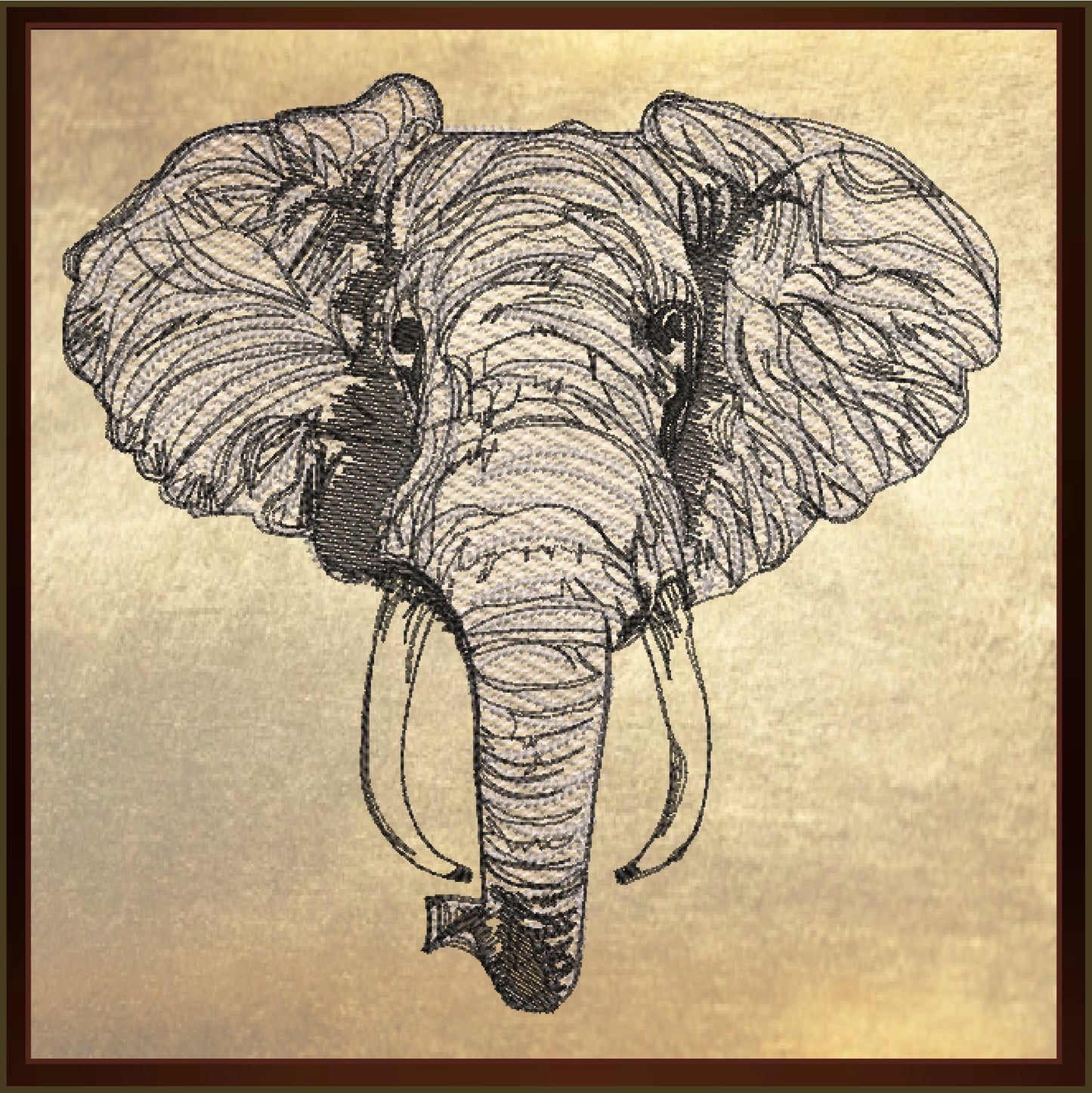 Elephant Head Machine Embroidery Sketch Design – Safari Animal Line Art Pattern, Large Land Animal, 6 Size (0521)
