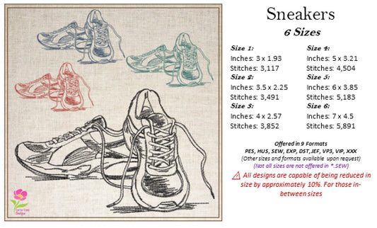 Sneakers Machine Embroidery Design Sketch – Running Shoes Embroidery Pattern, Track and Field Sports Design, 6 Sizes (0527)