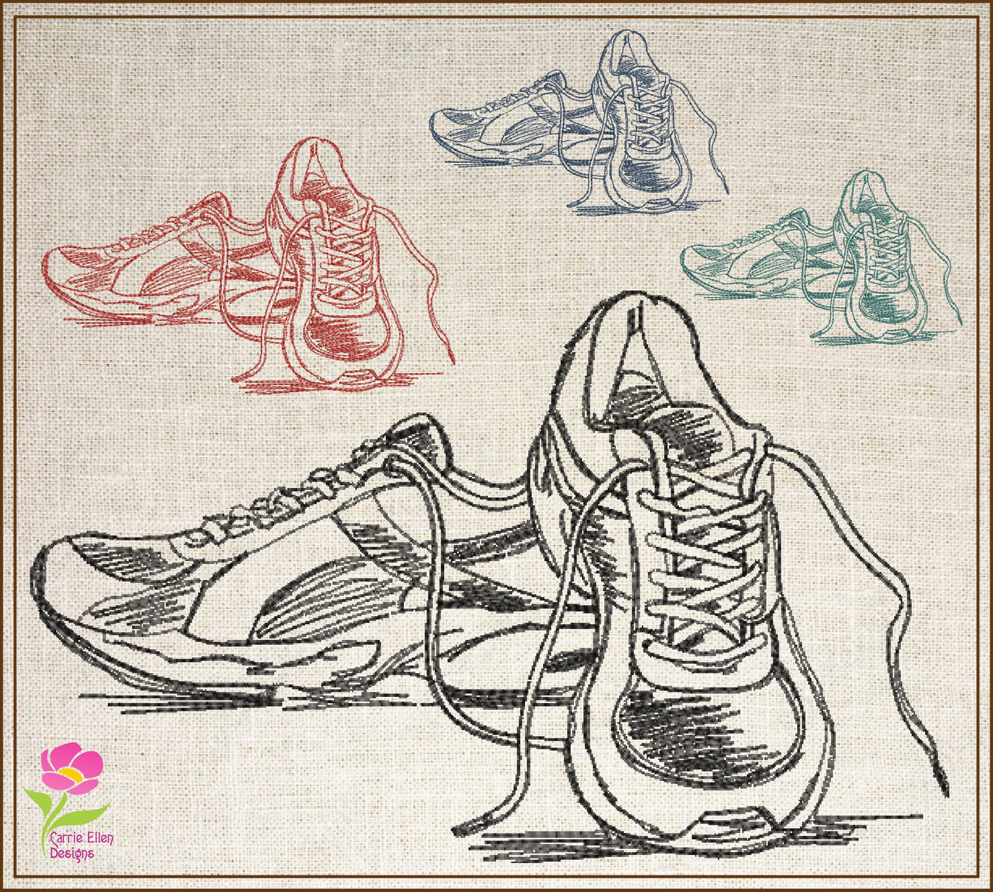 Sneakers Machine Embroidery Design Sketch – Running Shoes Embroidery Pattern, Track and Field Sports Design, 6 Sizes (0527)