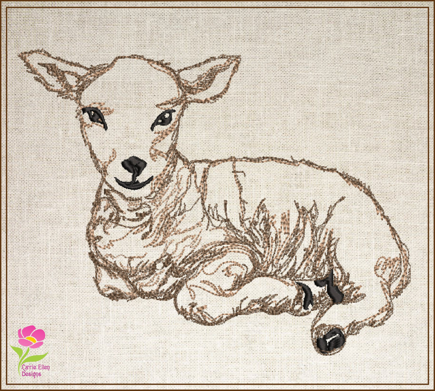 Little Lamb Machine Embroidery Sketch Design – Baby Farm Animal Line Art Embroidery Pattern, 6 Sizes (0529)