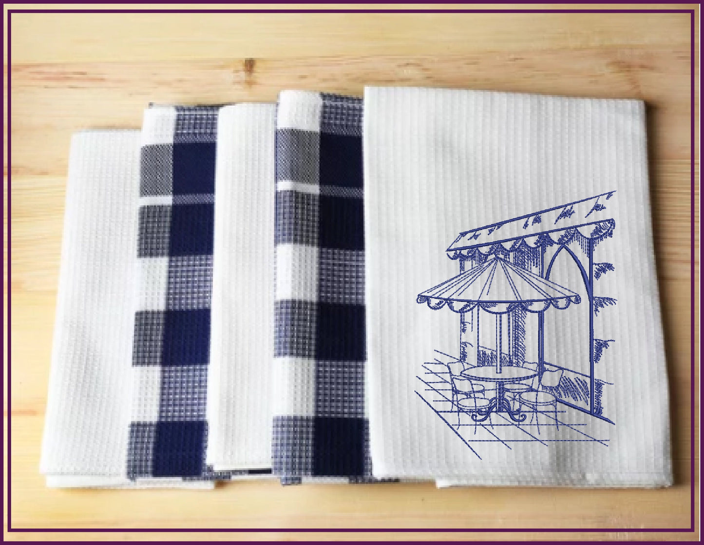 Street Café Scene Machine Embroidery Design – French Bistro Line Art City Restaurant Pattern, 6 Sizes (0549)