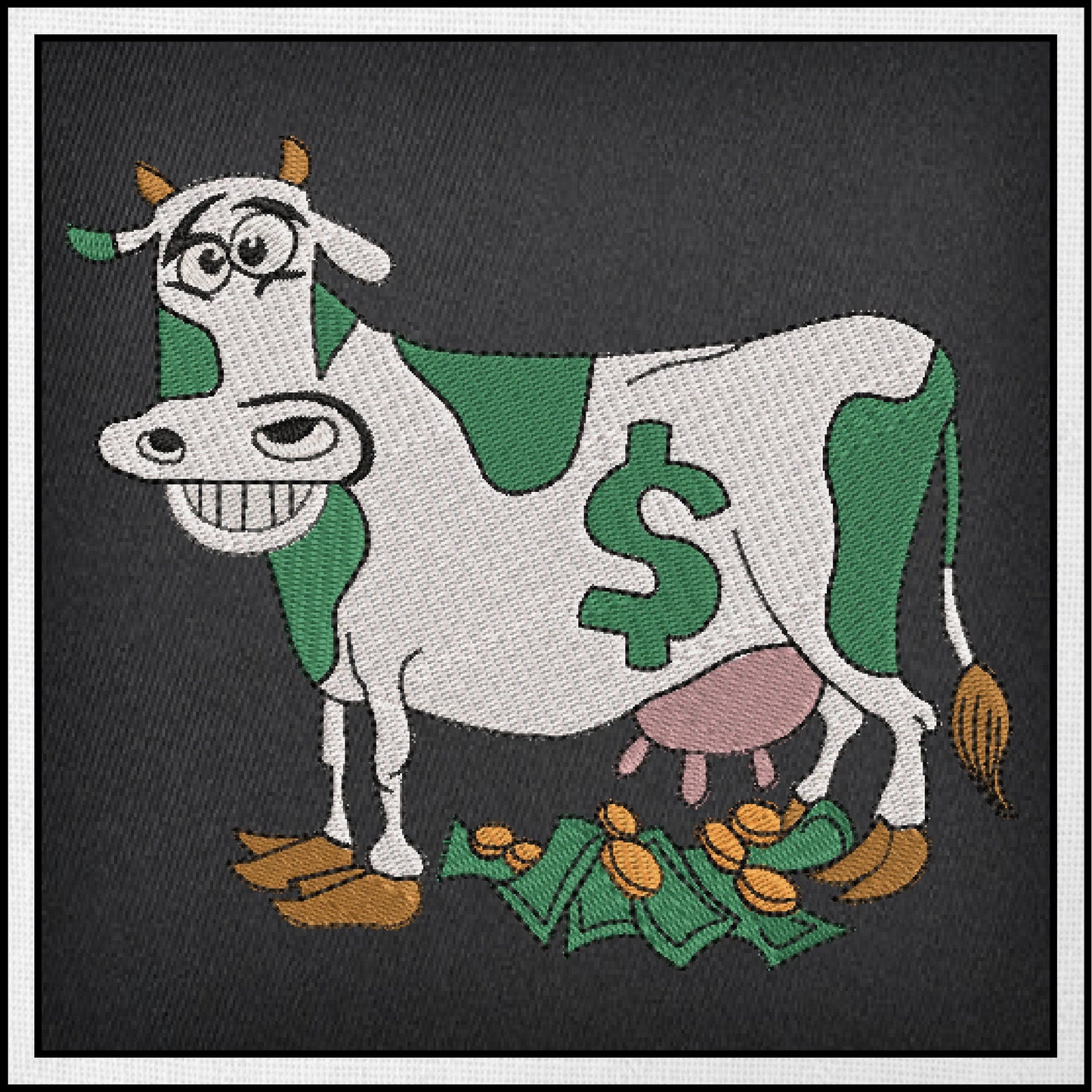 Cash Cow Idiom Machine Embroidery Design – Funny Money Quote, Finance Saying Pattern, 6 Sizes (0587)