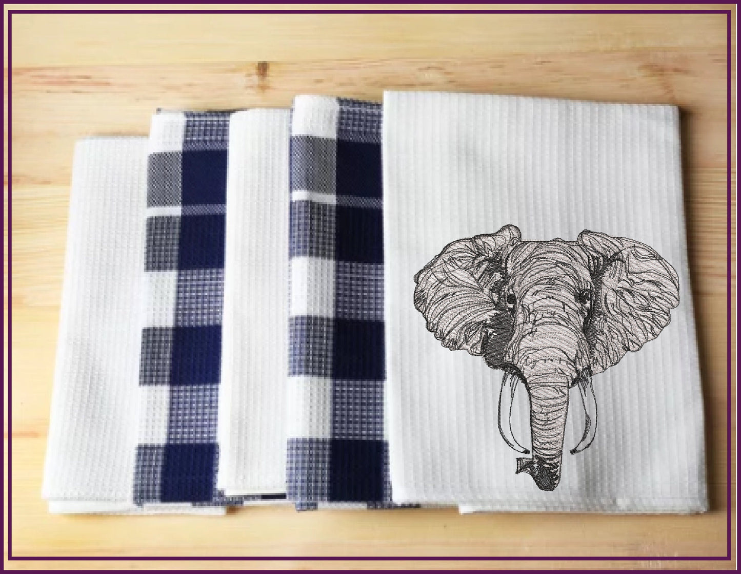 Elephant Head Machine Embroidery Sketch Design – Safari Animal Line Art Pattern, Large Land Animal, 6 Size (0521)