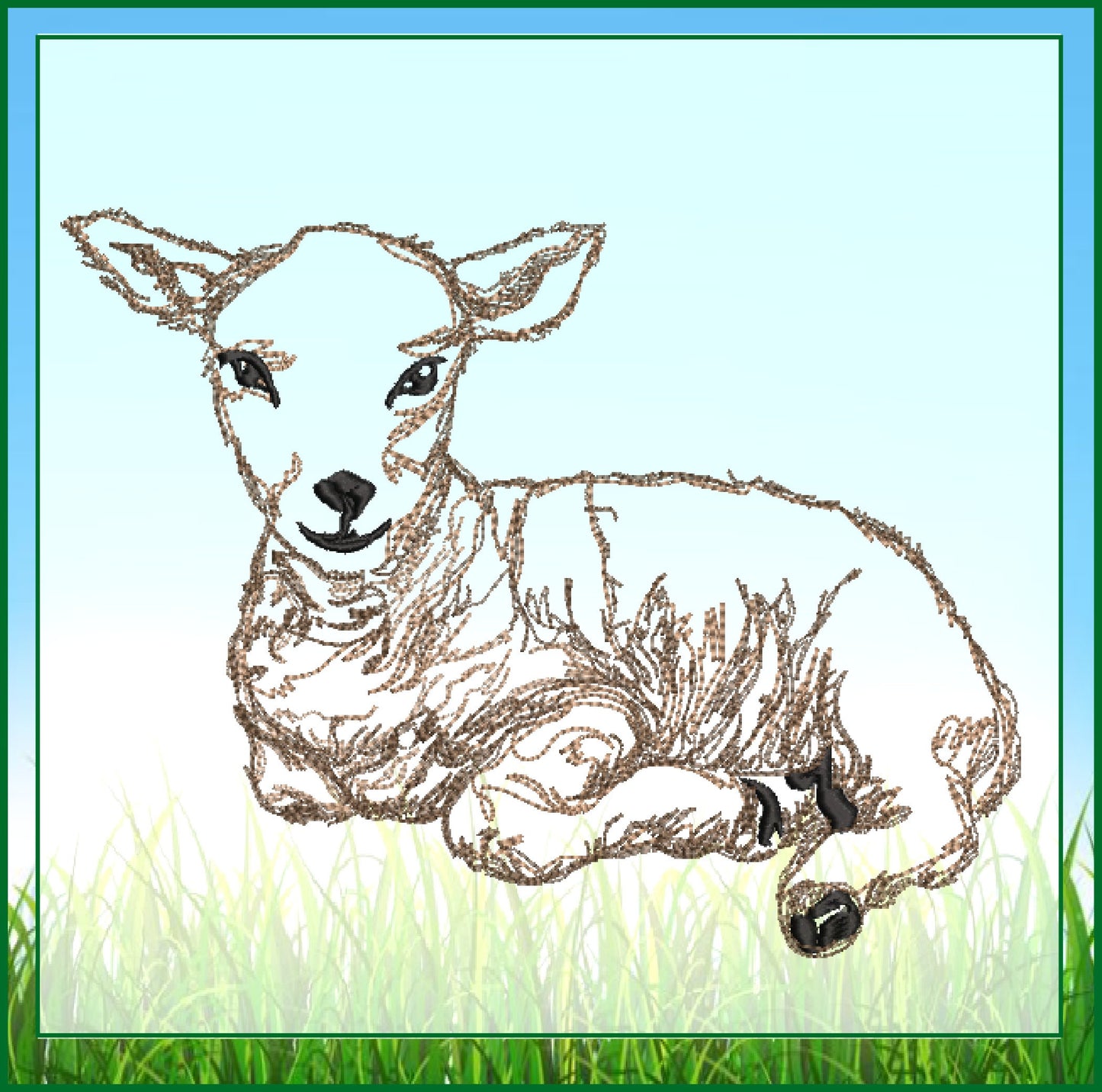 Little Lamb Machine Embroidery Sketch Design – Baby Farm Animal Line Art Embroidery Pattern, 6 Sizes (0529)