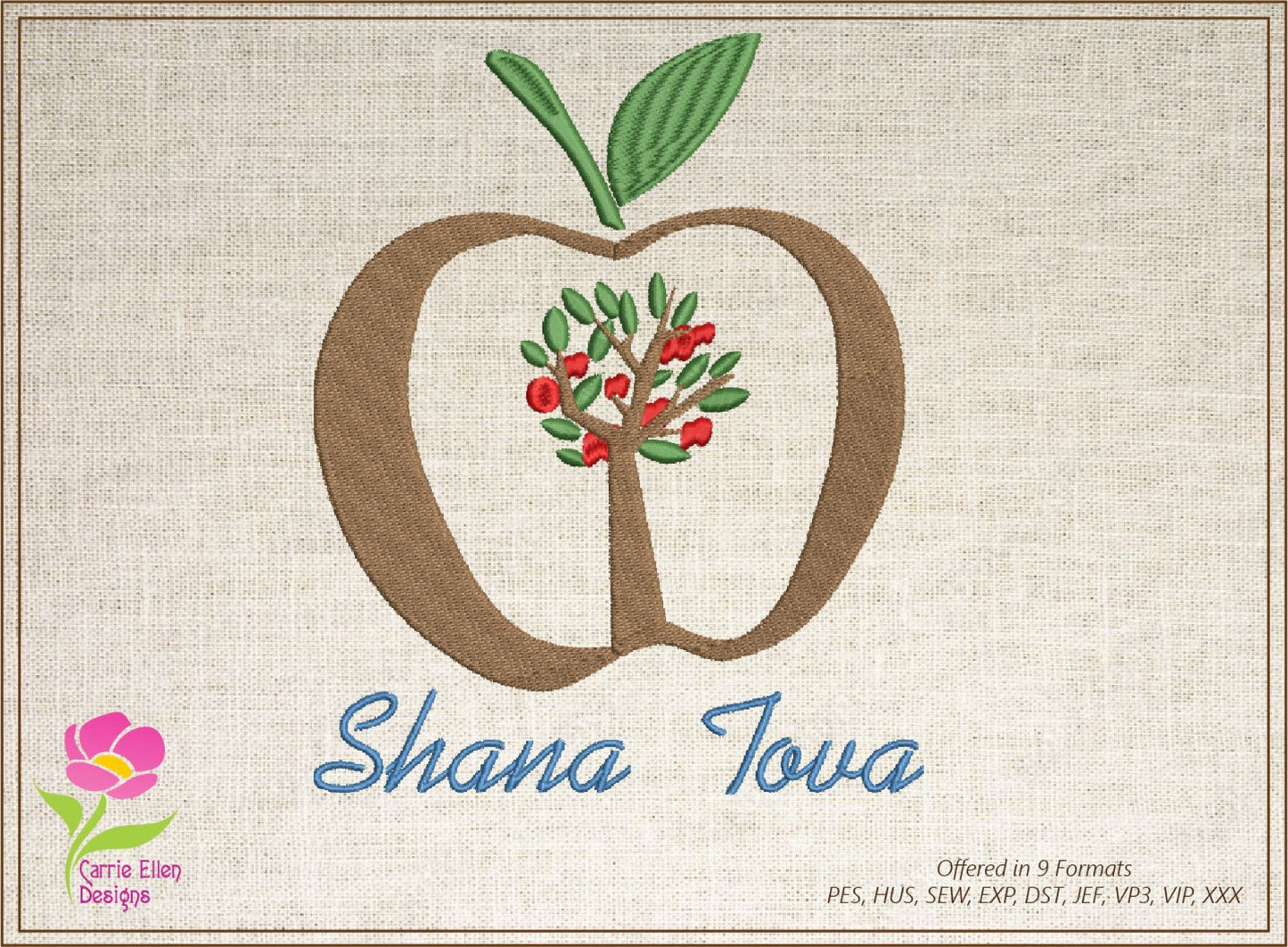 Rosh Hashana Machine Embroidery Design – Shana Tova Jewish New Year Pattern – Judaica Holiday Embroidery – 8 Sizes (0160)