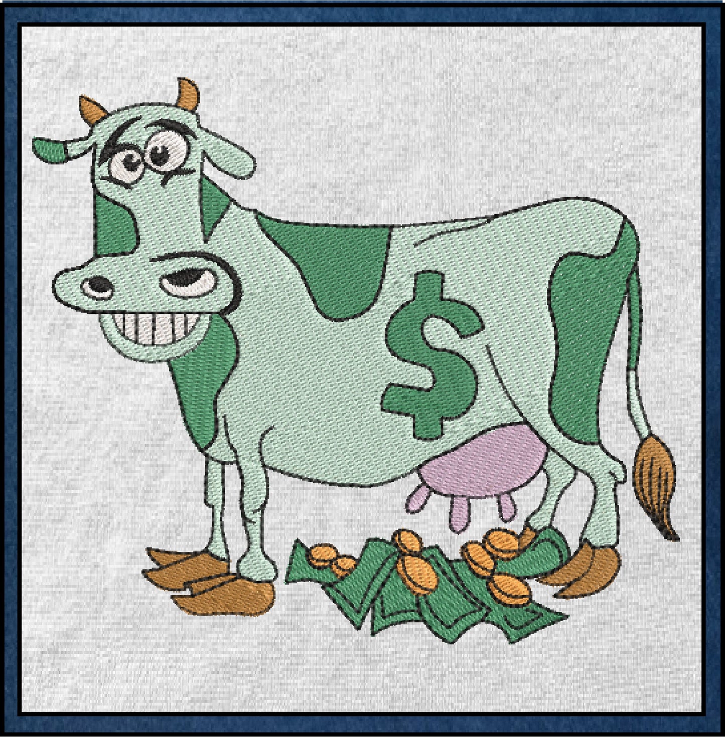 Cash Cow Idiom Machine Embroidery Design – Funny Money Quote, Finance Saying Pattern, 6 Sizes (0587)