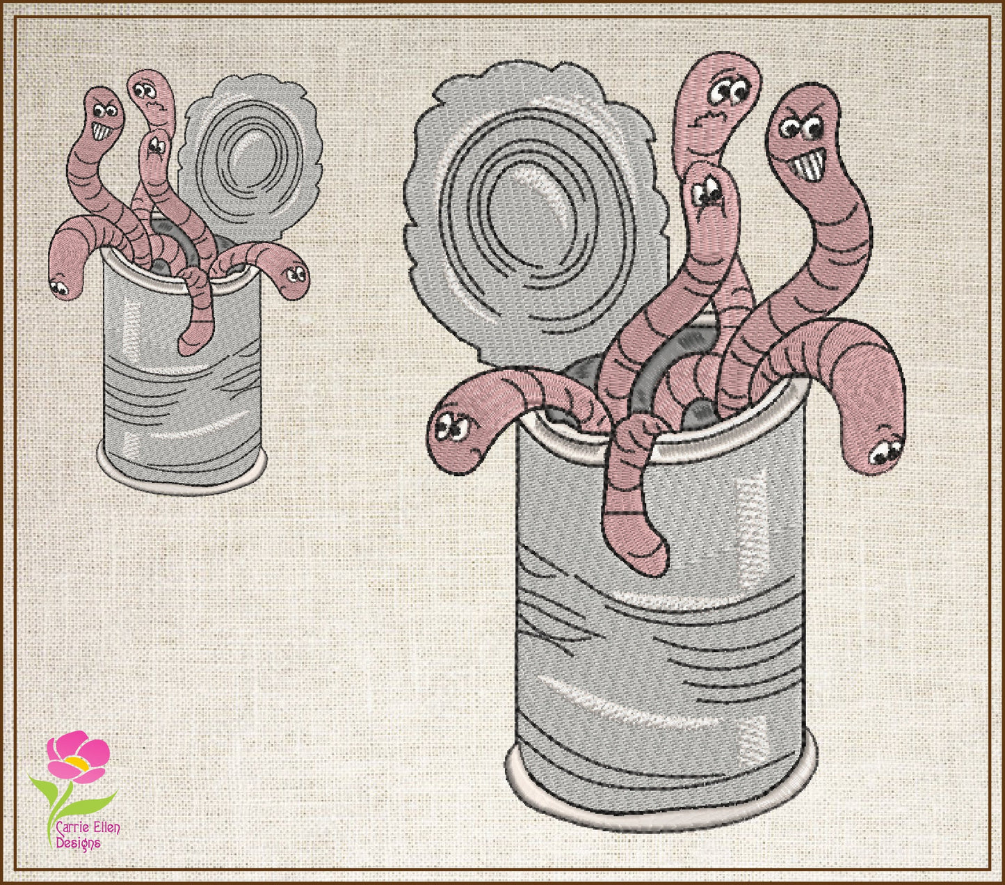 Can of Worms Idiom Machine Embroidery Design – Funny Tin Can and Worms Quote Pattern, 6 Sizes (0588)