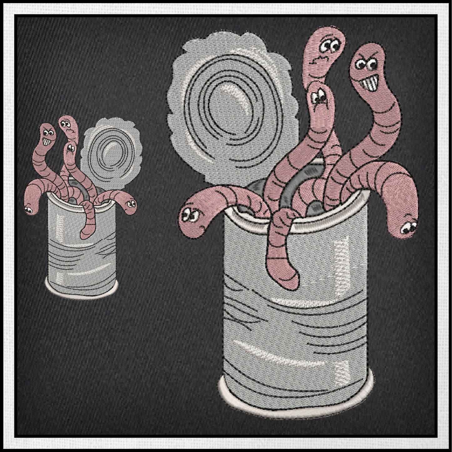 Can of Worms Idiom Machine Embroidery Design – Funny Tin Can and Worms Quote Pattern, 6 Sizes (0588)