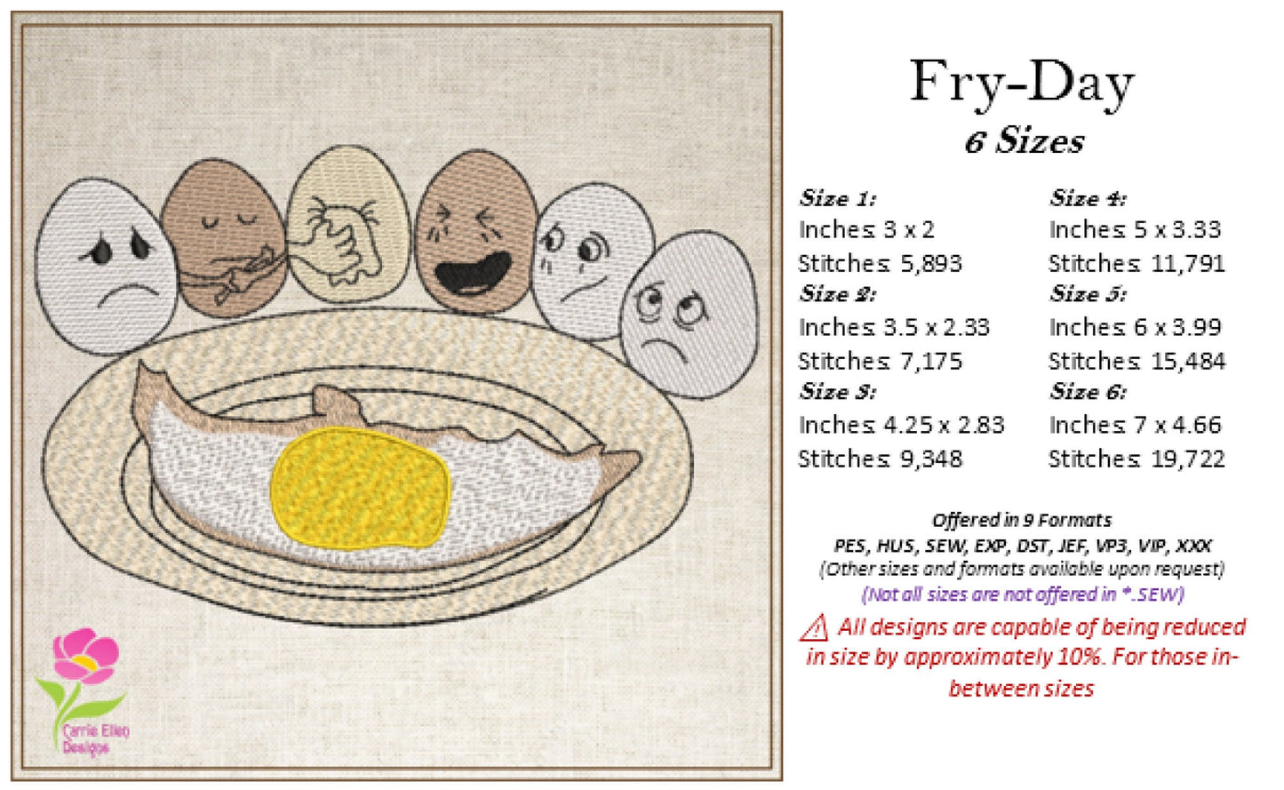 Fry-Day Machine Embroidery Design – Funny Fried Egg Funeral Scene, Breakfast Humor Pattern, 6 Sizes (0612)