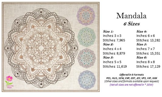 Mandala Lace Machine Embroidery Design | Pattern Swirls Embroidery | Mandala Line Art | Spiritual Design | 6 Sizes (0684)