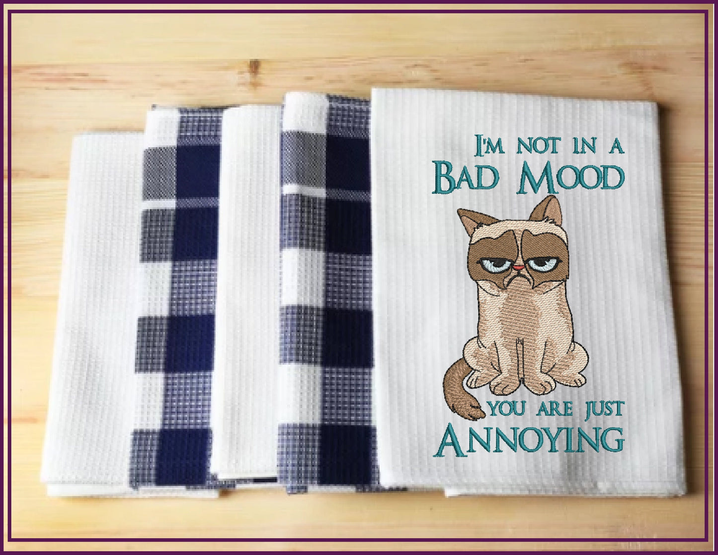 I’m Not in a Bad Mood Cat Embroidery Design – Grumpy Cat Saying – Humorous Machine Embroidery File, 6 Sizes (0668)