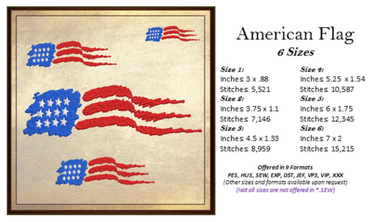 American Flag Machine Embroidery Design | Abstract USA Flag | 4th of July & Memorial Day Patriotic Embroidery | 6 Sizes (0713)