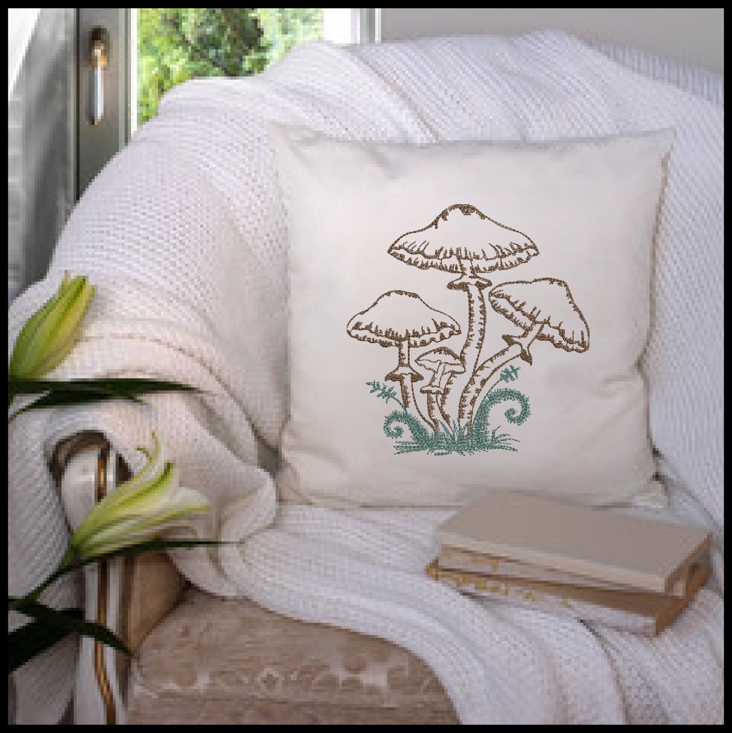 Mushroom Embroidery Design – Wild Mushroom Sketch – Garden Line Art Machine Embroidery File, 6 Sizes (0672)