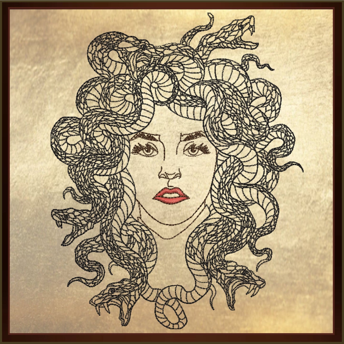 Medusa Snake Head Embroidery Design – Greek Mythology Line Art – Fantasy Serpent Lady Machine Embroidery File, 6 Sizes (0679)
